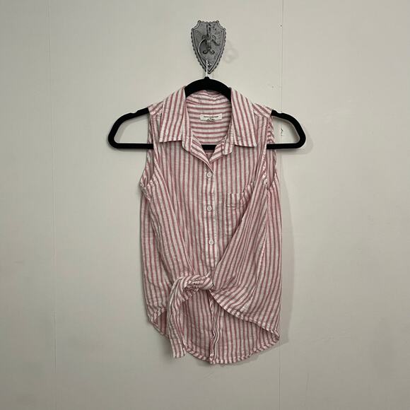 BeachLunchLounge S stripe button up tank top summer coastal pink linen Barbie - Picture 1 of 7